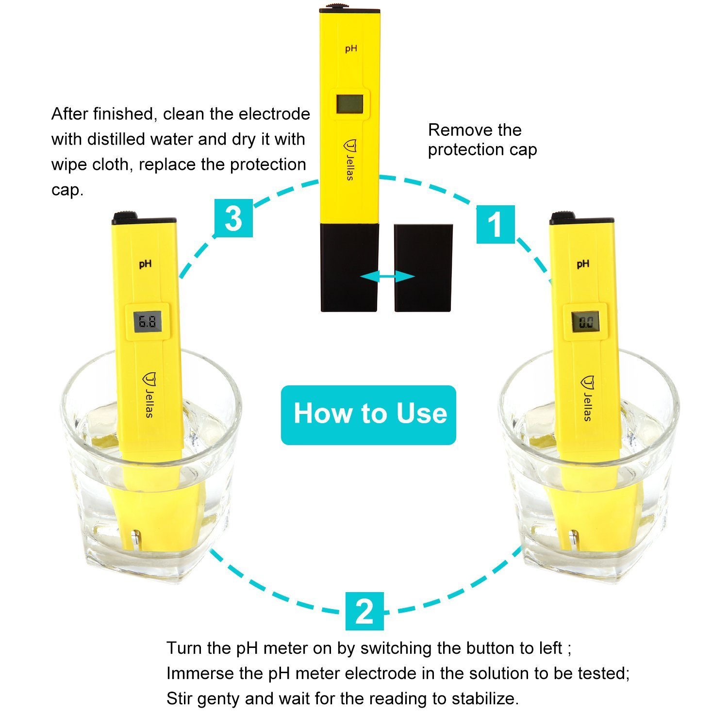 Cpixen Pocket Size pH Meter, Mini Water Quality Tester, pH 0-14.0 Measuring Range, 0.1pH Resolution (Yellow) 4