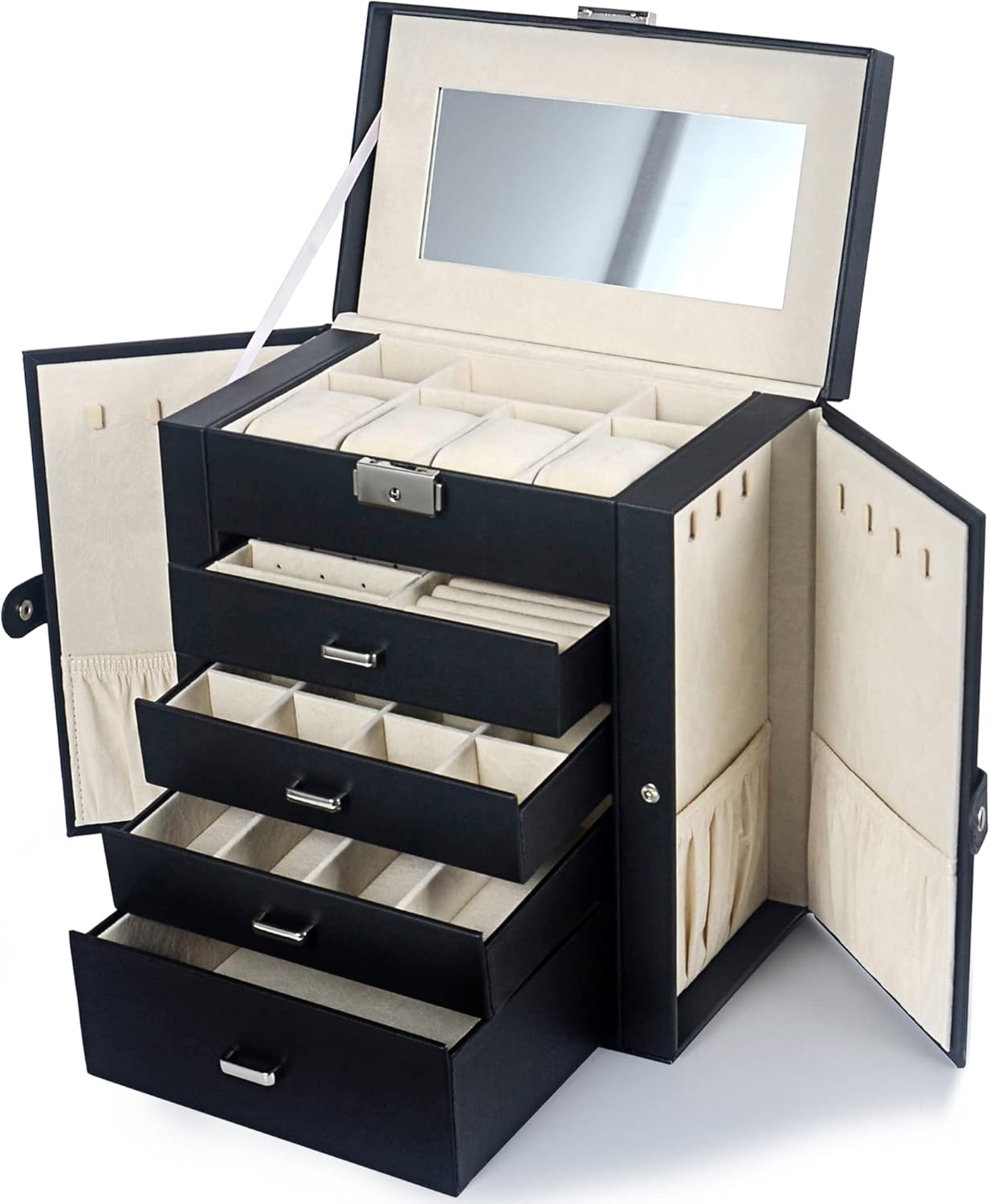 Kendal Large Leather Jewelry Box Case Storage with Lock and