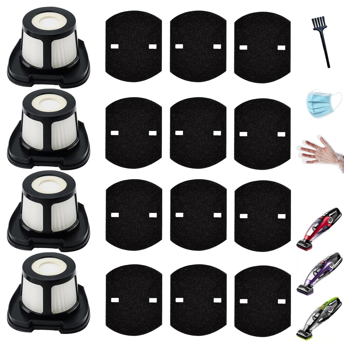 4 pack 2284w Vacuum Replacement Filter for Pet Hair Eraser Filter Hand Vacuum 2284W 2390 2389 2390A, Compare to Parts#1614212 1614203 1614204, 4 Mesh Filters and 12 Foam Filters, Washable&Reusable