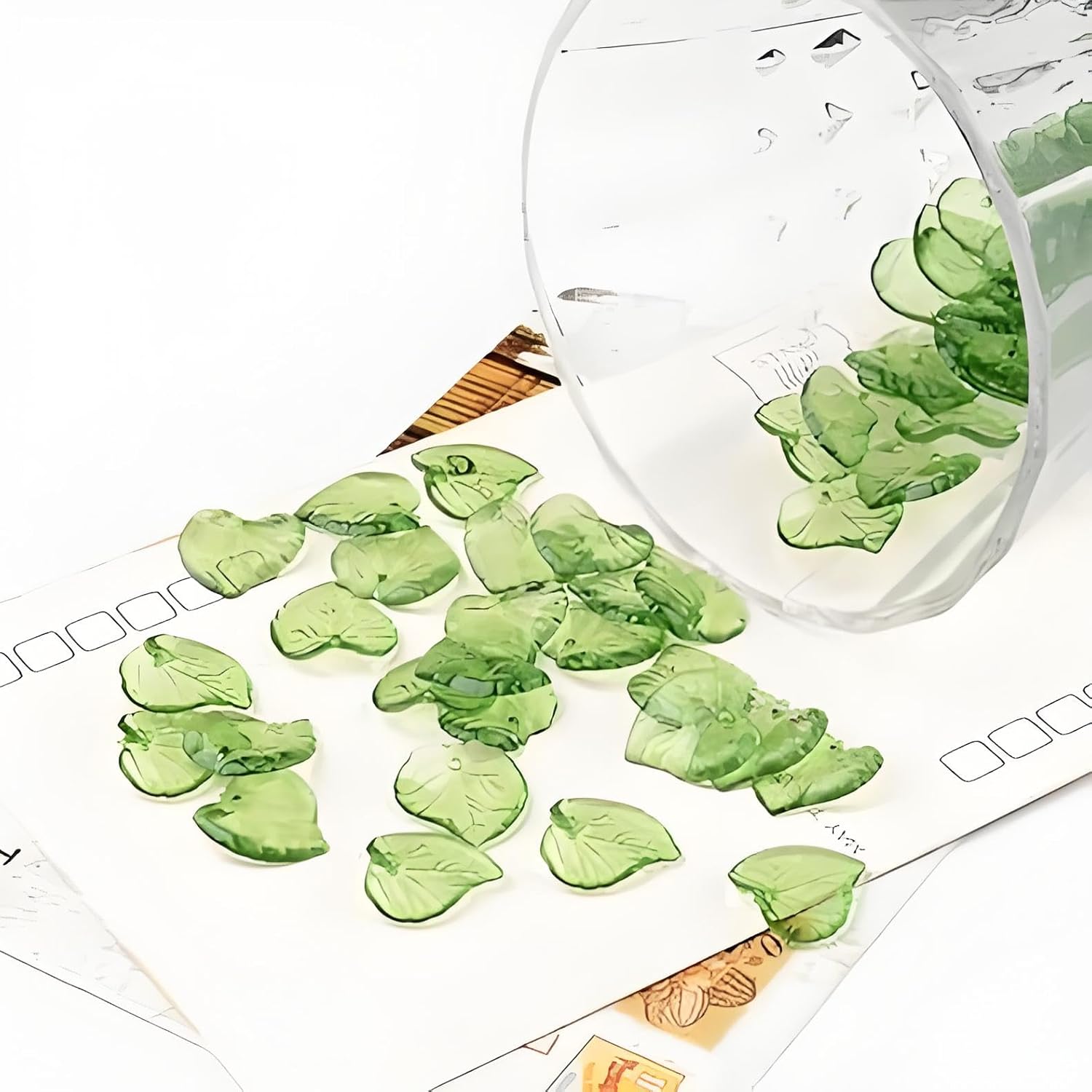 100Pcs Transparent Acrylic Leaf Charms, DIY Jewelry Making Pendants for Earrings Bracelets Necklaces, Acrylic Beads with Hole, 15mm Green Leaf Drops Pendants for Making Flower Elements Ornaments Craft Supplies Flower Beads for DIY Jewelry Making - Image 3