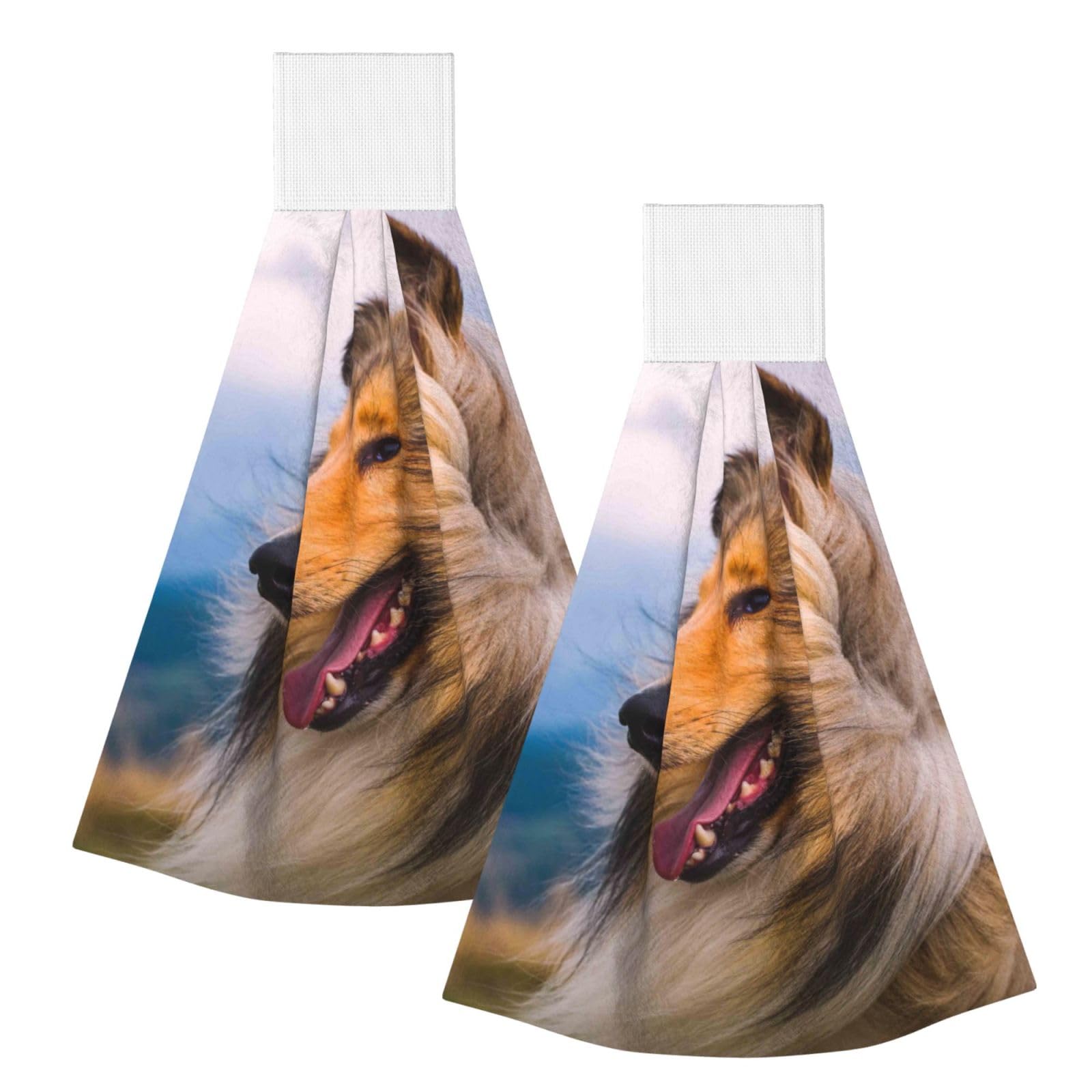 DOPKLNA Beautiful Rough Collie, 2 Pcs Hanging Coral Fiber Hand Towels for Bathroom, Absorbent Kitchen Towels
