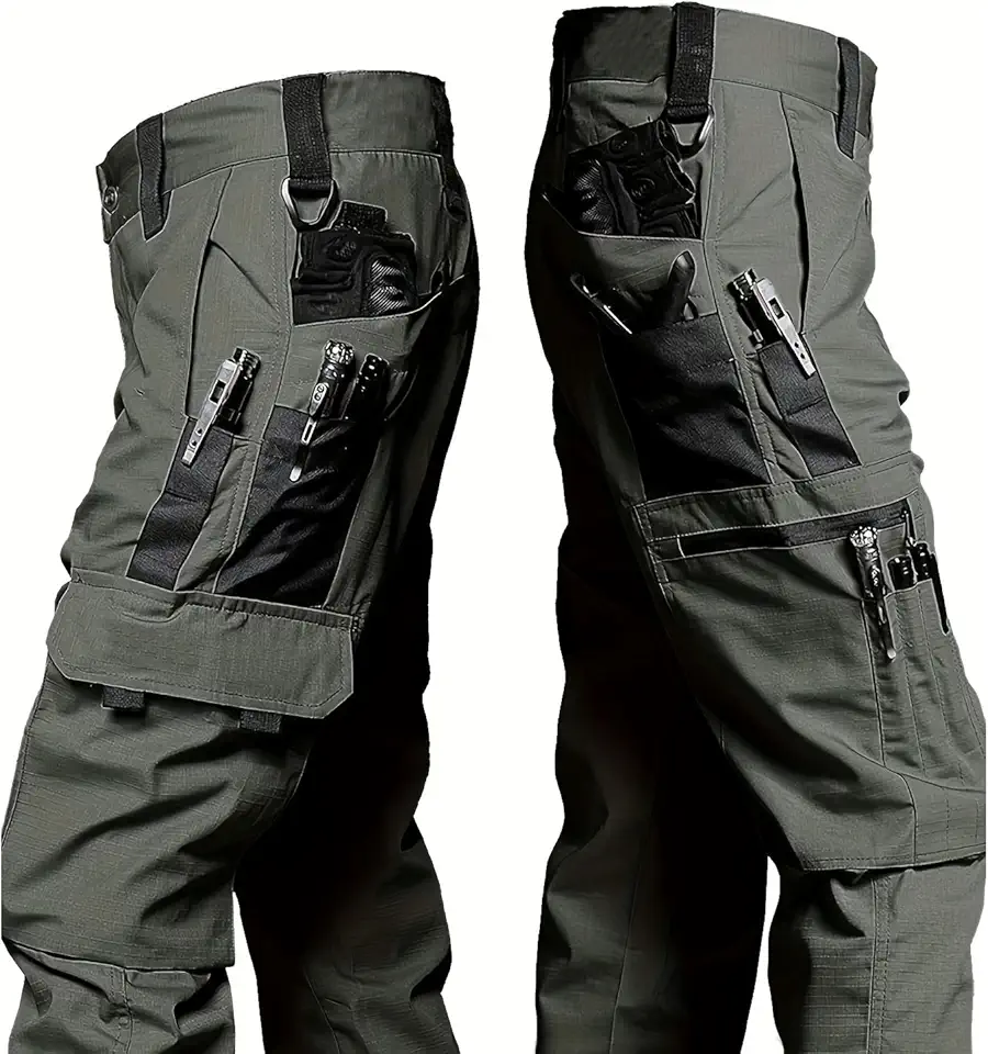 Calça cargo tática masculina, durável, com vários bolsos, cintura ajustável para uso ao ar livre