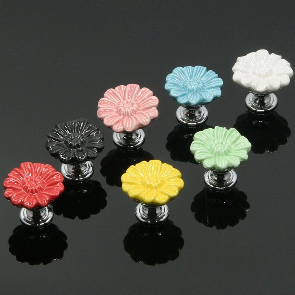 6pcs Design Creative Flower Ceramic Pull Handle Kitchen Cabinet Knobs Showcase Door Handle Drawer Dresser Pull Handle Girl's Room Furniture