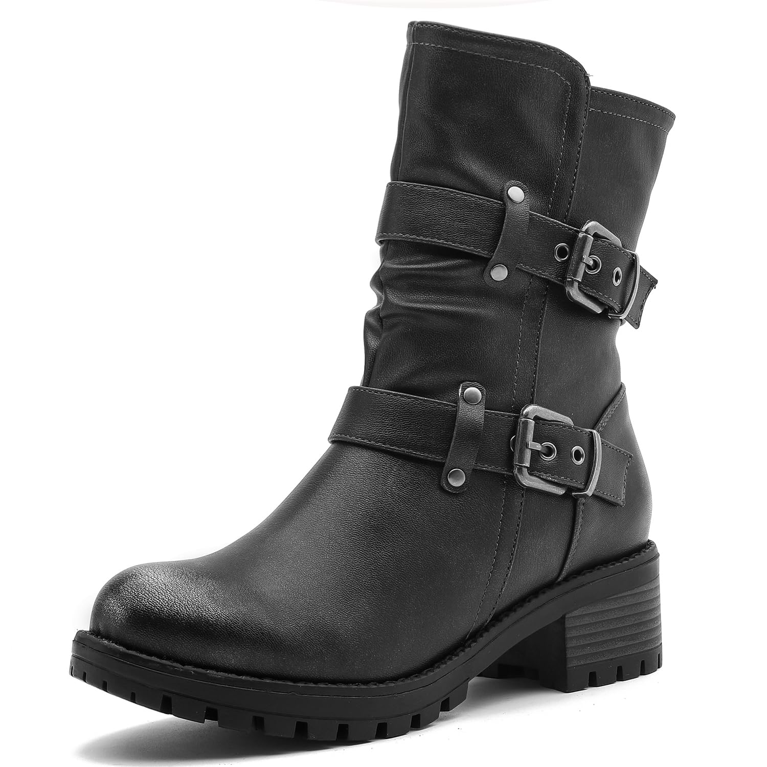 GLOBALWIN Women's Biker Boots, Black, GW-W21YY13, Ankle Boots, Bootie, Zip Closure, Block Heel, All-Day Comfort, Versatile, Ethically Made