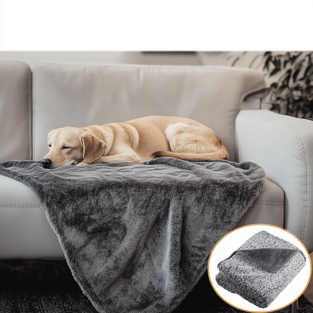 Copridivano per Cani impermeabile, Morbida Coperta per cani Gatti in Pile e Sherpa, Color Grigio, Misure da 127 x 153 cm, Lavabile in Lavatrice, Protezione per Mobili, Letto o Tappeto
