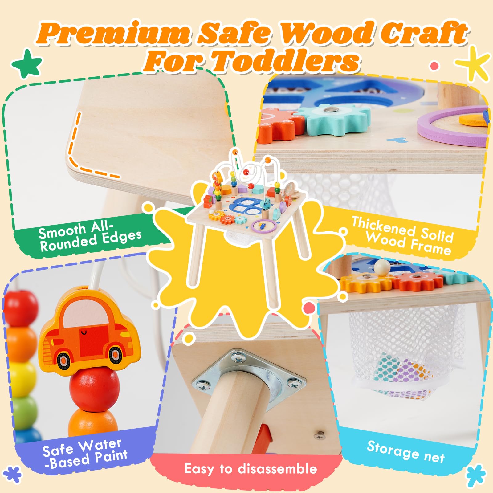 Tavolo attività per bambini, tavolo da gioco 7 in 1 Baby Montessori, giocattolo educativo con labirinto di perline, ruota dentata, gioco di pesca, assortimento di forme, promuove le abilità