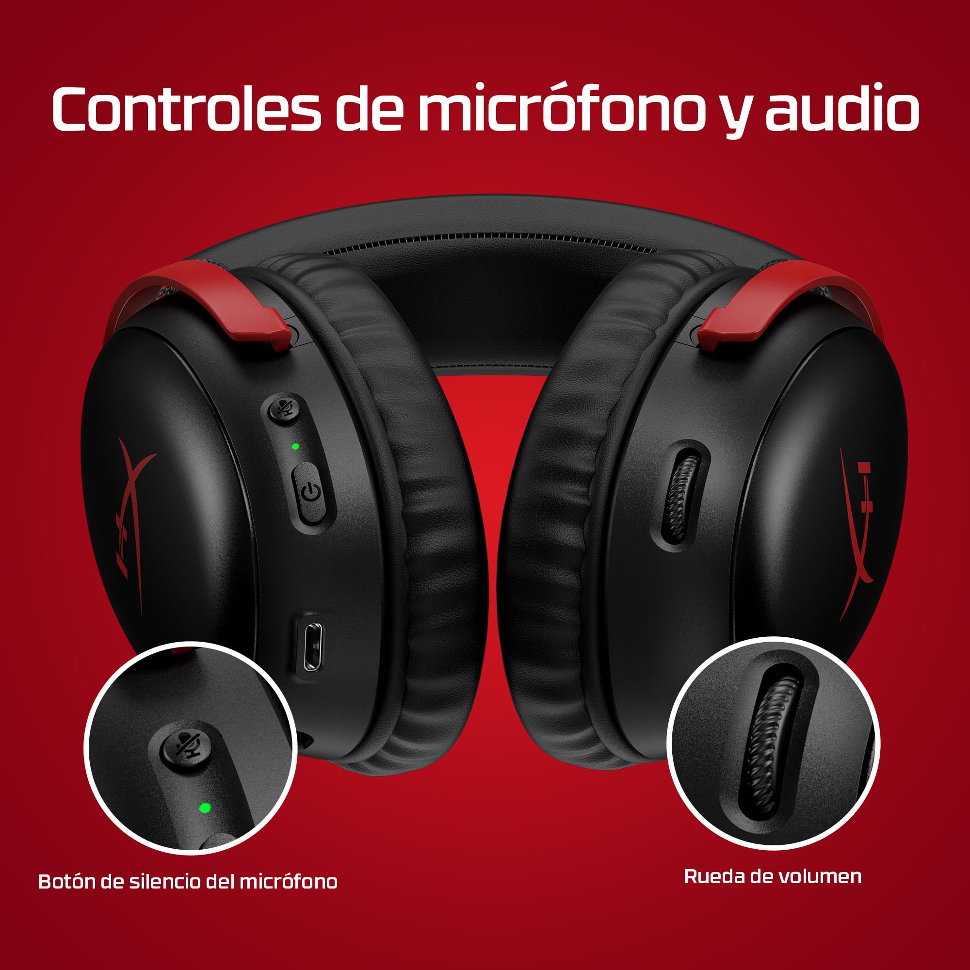 HyperX Cloud III Wireless Auriculares Gaming para PC, PS5, PS4, batería hasta 120 horas, 2.4GHz, drivers 53mm, Micrófono 10mm, Rojo