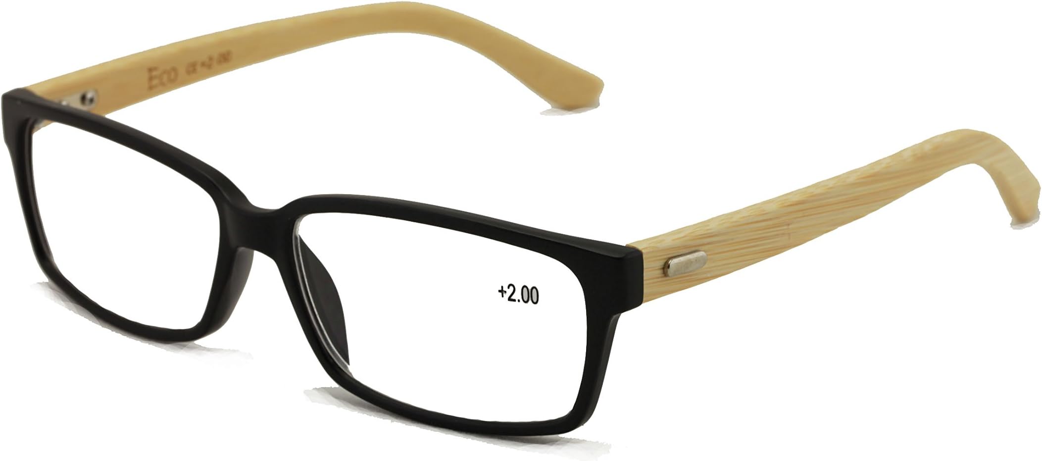 Vision World Genuine Bamboo Rectangular Reading Glasses Men Women Readers (Black, 1.5 x)