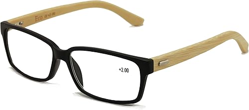 Vision World - Lentes de lectura rectangulares de bambú genuino para hombres y mujeres (negro, 1.5 x)