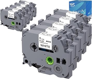 10 Pack Weemay Compatible TZe-211 Label Tape Replacement for Brother P-Touch, 6mm Laminated White Tape for PT-D200/PTD220/PTD600/PT-D410/PTH110BP Label Maker, 0.23" x 26.2 TZe211/TZ-211/TZ211