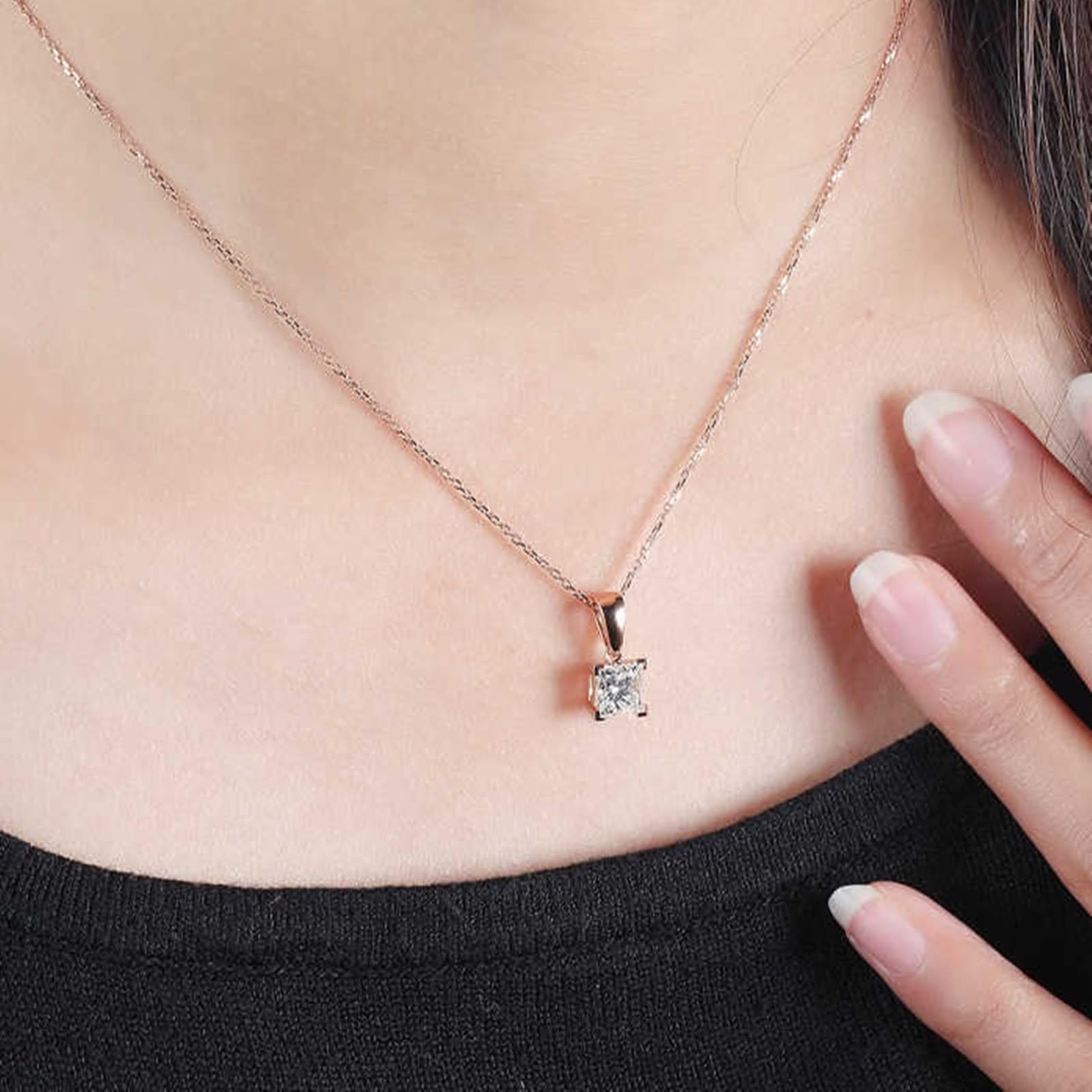 Łańcuszek na szyję długi dla kobiet, modna biżuteria, wisiorek naszyjnik damski prosty ze szlifem księżniczki diament białe złoto