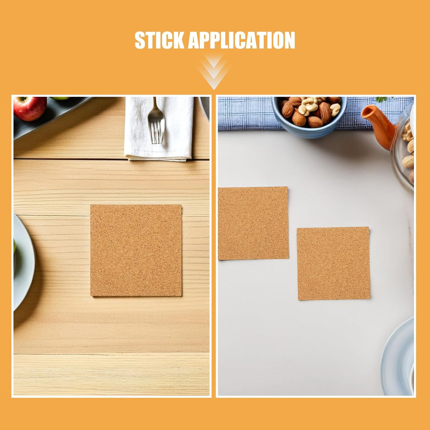 60pcs Peel and Stick Cork Sheets, 3.94 Inch Cork Backing Squares, Cuttable Small Tiles Board for DIY Coasters Wall Decor Wedding Party Craft Projects