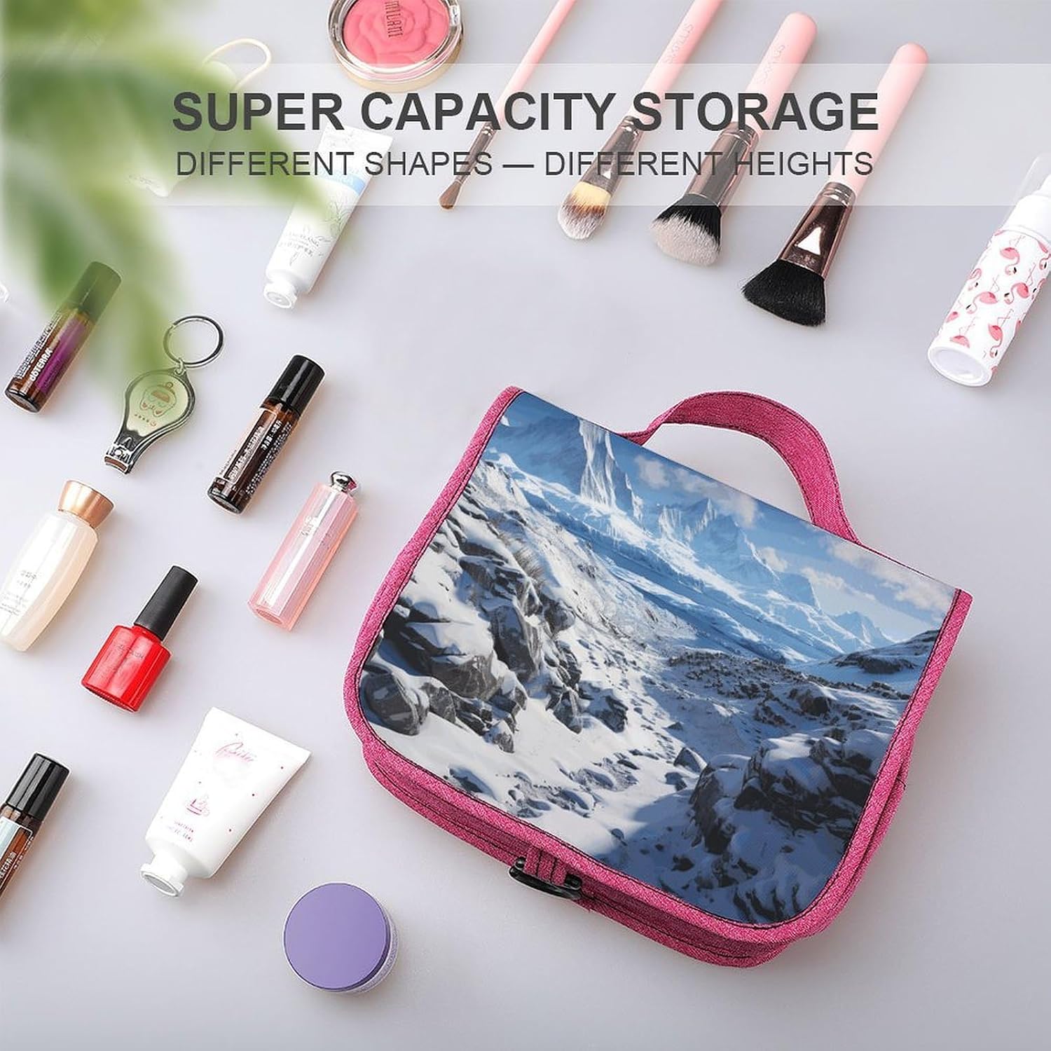 Spectacular Snowy Mountains Bag Travel Size Toiletries Thickened Canvas Fabric，Tote Bag with Handle Hanging Hook，makeup Bag for Travel, Fitness, Camping, Family Use, Etc. image 4