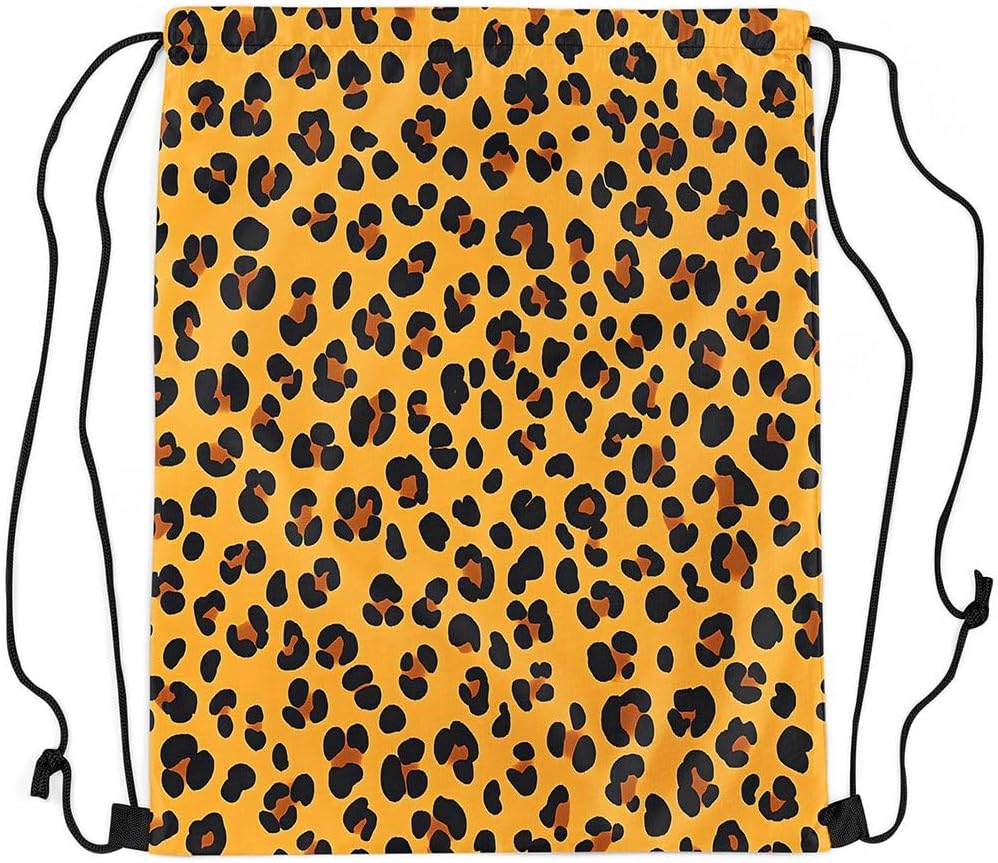 Manfei Leopard Print Drawstring Bag Safari Print Drawstring Backpack Women Men Modern Aesthetic Water Resistant Bedroom Room Decor for Sport Gym Swim Yoga Black Yellow