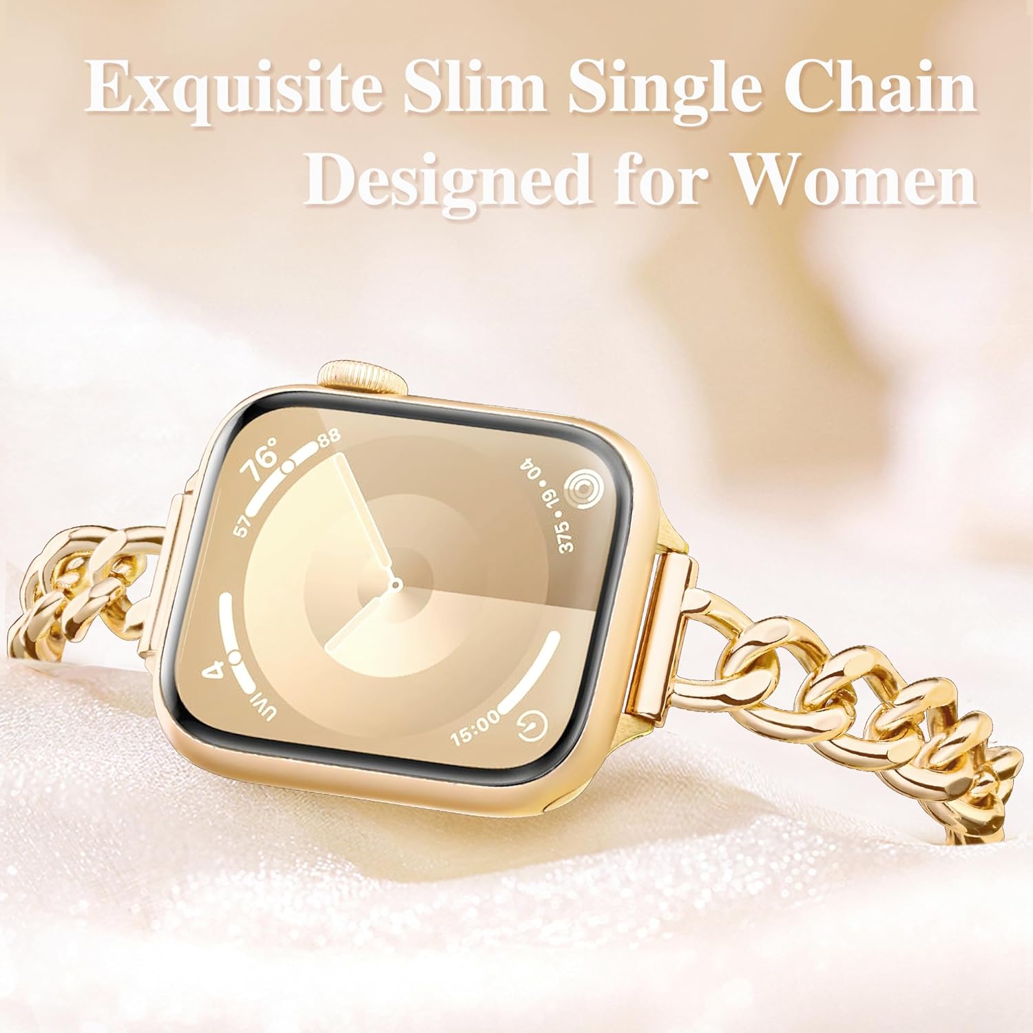 Slim Metal band Compatible with Apple Watch Bands for Women 38mm 40mm 41mm 42mm 44mm 45mm 46mm, Dressy Designer Strap Single Chain Wristband Thin iWatch Bands for Series 11 SE 10 9 8 7 6 5 4 - Image 4