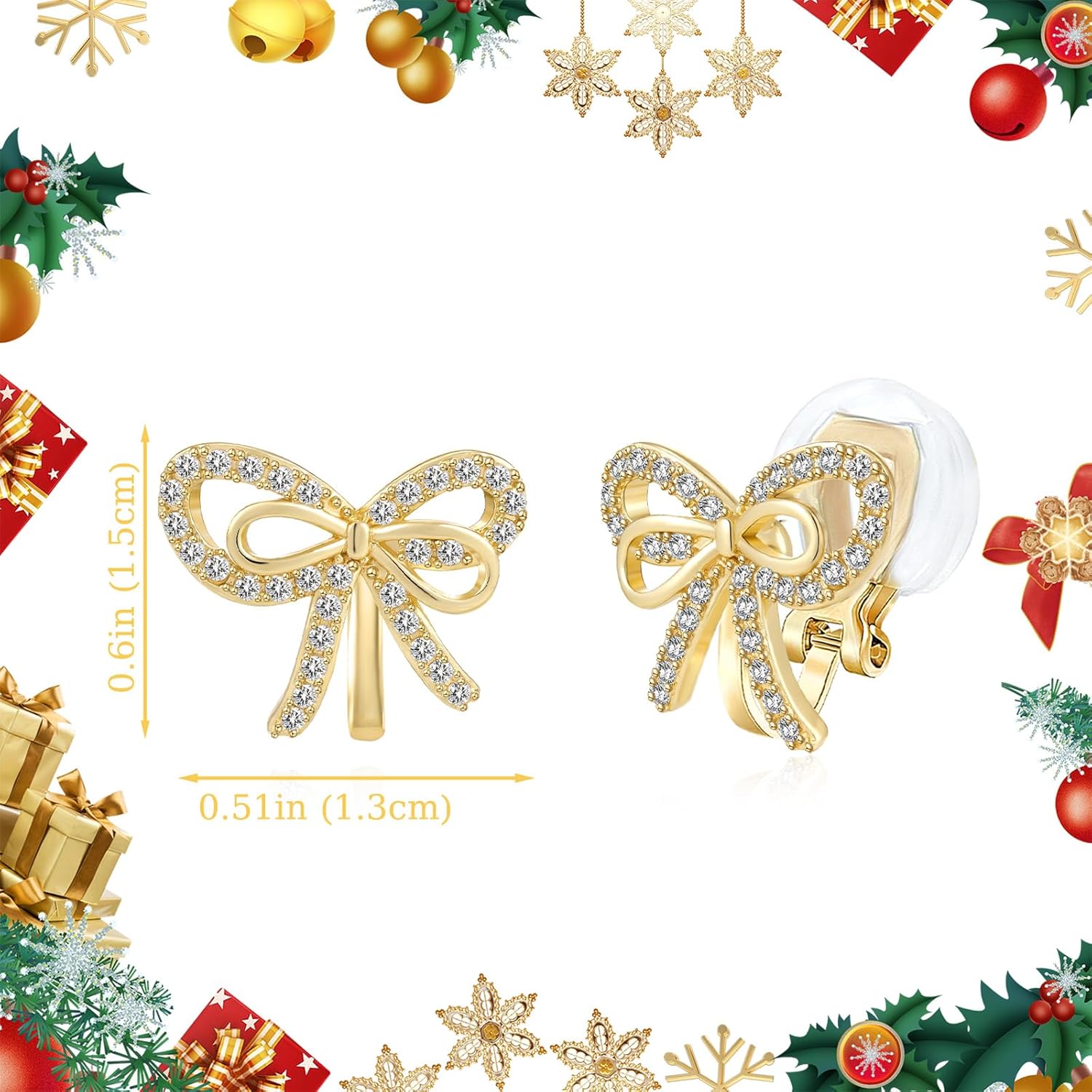 YOQUCOL Cute Bowtie Clip On Earrings for Women Bowknot Zircon Crystal Non Pierced Earrings - Image 2