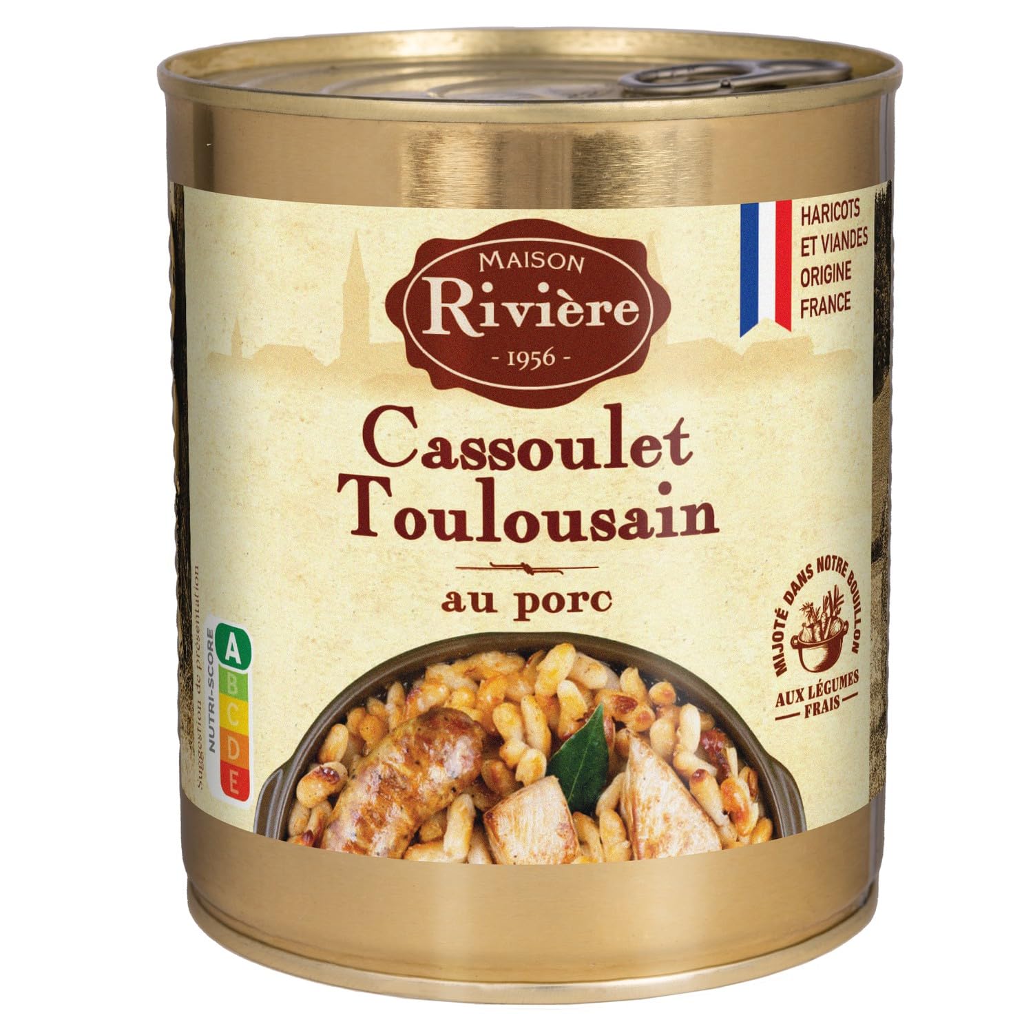 MAISON RIVIERE Cassoulet Toulousain au Porc 840g — Plat Cuisiné aux Haricots Lingots et Viandes Origine France - Lot de 3