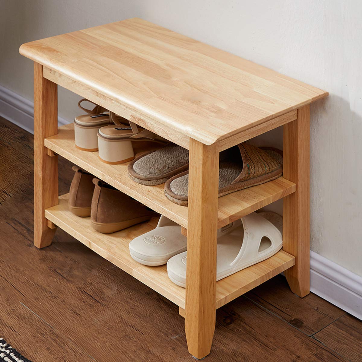 XKZG Storage Bench Wooden Shoe Bench Simple Style Wood Entryway Bench Shoe Rack (Natural,23.6")