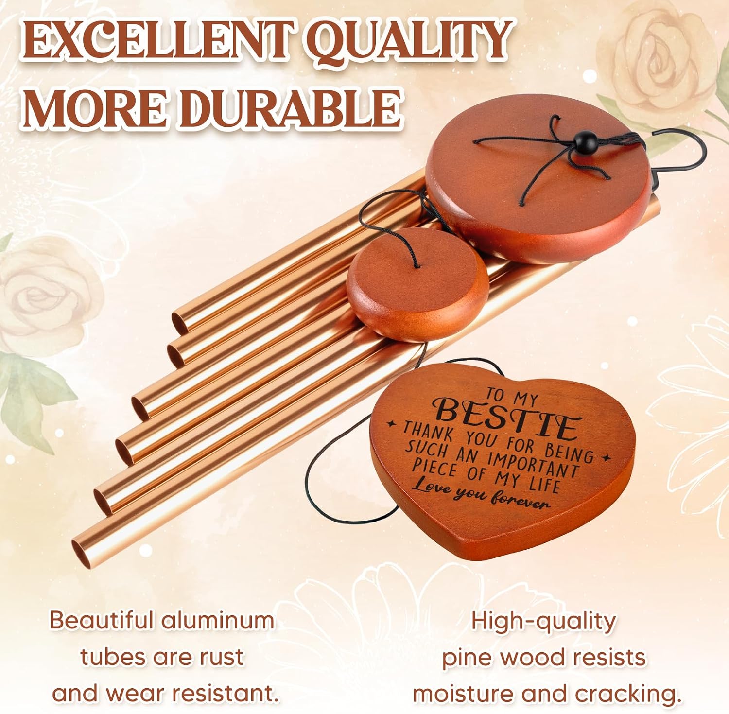 Bestie Gifts for Women, Best Friend Wind Chimes, Friendship Bestie Happy Birthday Gift for Women, Graduation Thanksgiving Presents for Friends Female BFF image 5