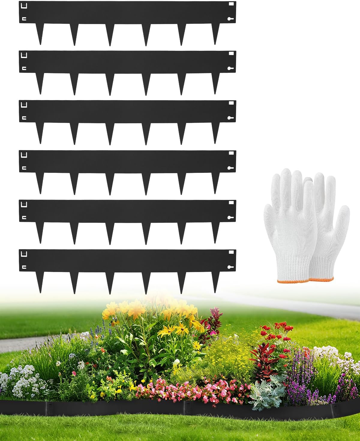 6-Pack Metal Landscape Edging 40" L x 8" H Black Galvanized Steel Landscape Edging, Bendable, Easy to Install and Durable for Garden and Yard Pathway Divider, Total Length 20 Feet