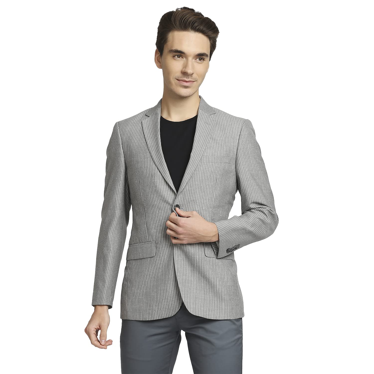 colorplus Men's Contemporary Fit Terry Rayon Blend Notch Collar Herringbone Pattern Full Sleeve Navy Casual Blazer-picture-16