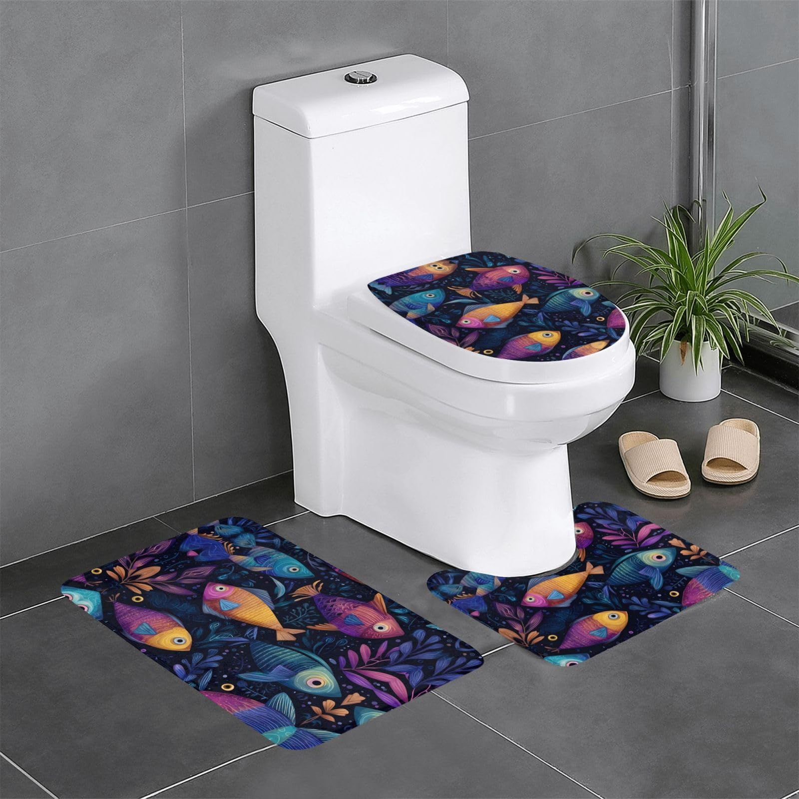 Tapis de salle de bain motif poisson anti-glissade pour sécuriser les toilettes