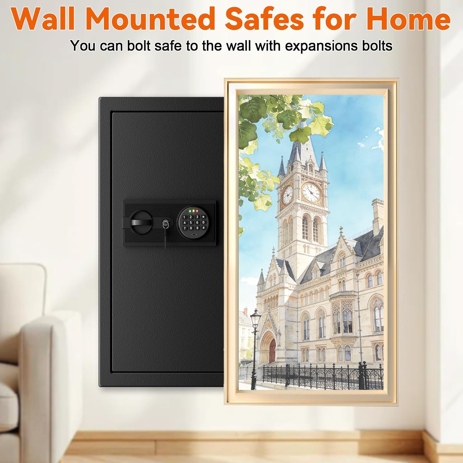 Large Wall Safes Between the Studs, Heavy Duty Wall Security Safes with Digital Keypad and 3 Removable Shelves, in Wall Hidden Safe for Home, Pistols, Cash, Documents, Jewelry