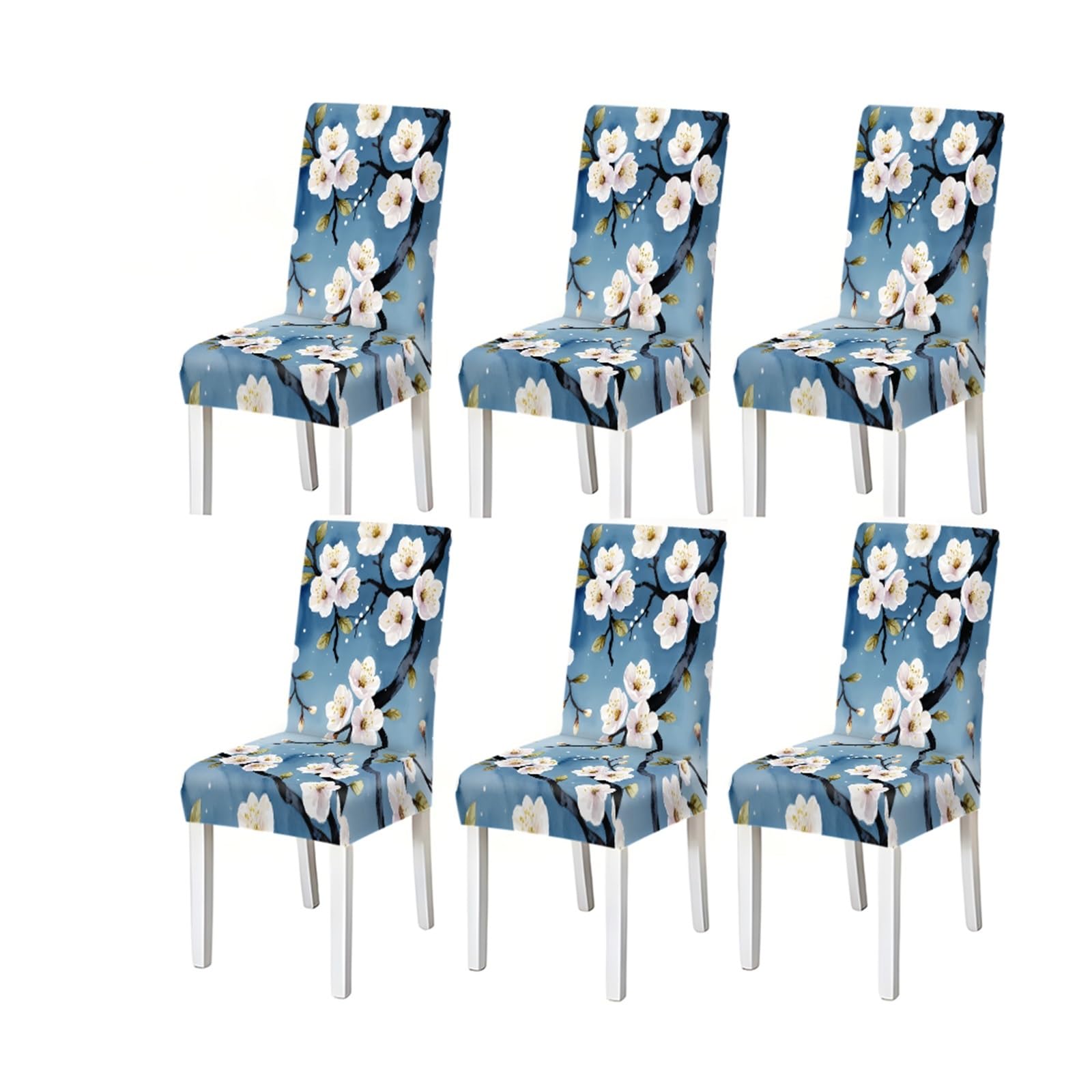 Bosuybn One Color Dining Chair Covers 2/4/6 Pieces, Stretch Slipcovers Cherry Blossom Floral Pattern, Elegant Japanese Style For Kitchen Dining Room Furniture Protectors For Home Dining Room(6Pcschair Cover)