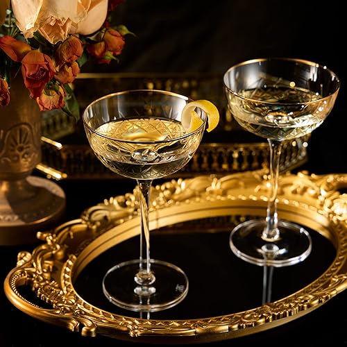 Vista 38 de Vintage Art Deco Coupe for Champagne, Martini, Cocktails Set of 2 7 oz Classic Cocktail Glassware - Manhattan, Cosmopolitan, Sidecar, Crystal