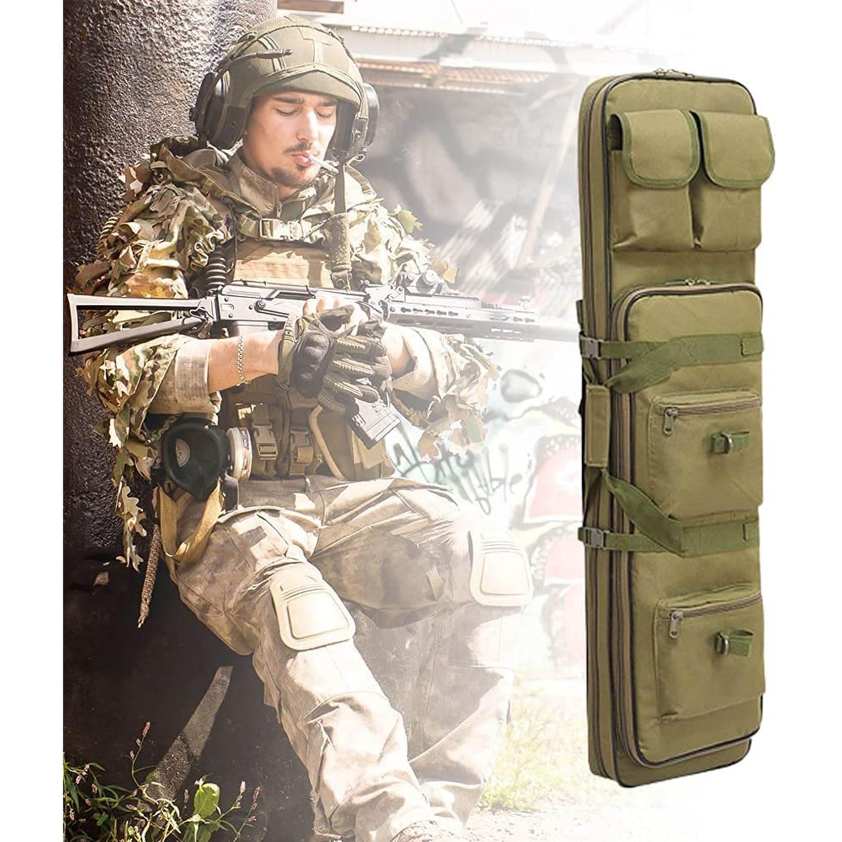 Bolsa para Doble Rifle, Táctica Funda para Arma, Acolchado con Correa de Hombro Bolsa de Transporte Vaina Bolso Táctico de Lona para Fusil Escopeta Larga para Caza Disparando, Negro