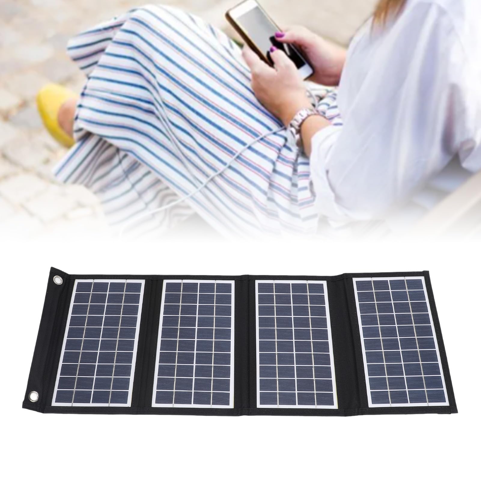 Pannello Solare Pieghevole da 30W, Doppia Porta USB, Silicio