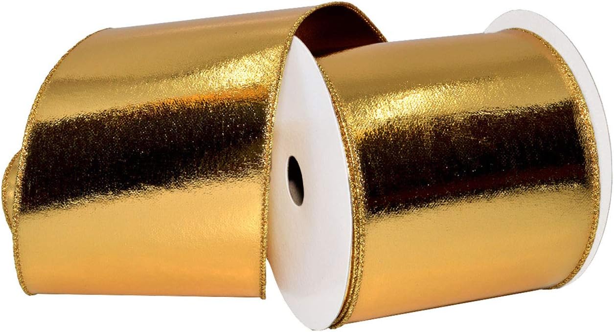 Morex Ribbon Lamè Ribbon, Wired Sheer 4 inch by 10 Yards, Gold