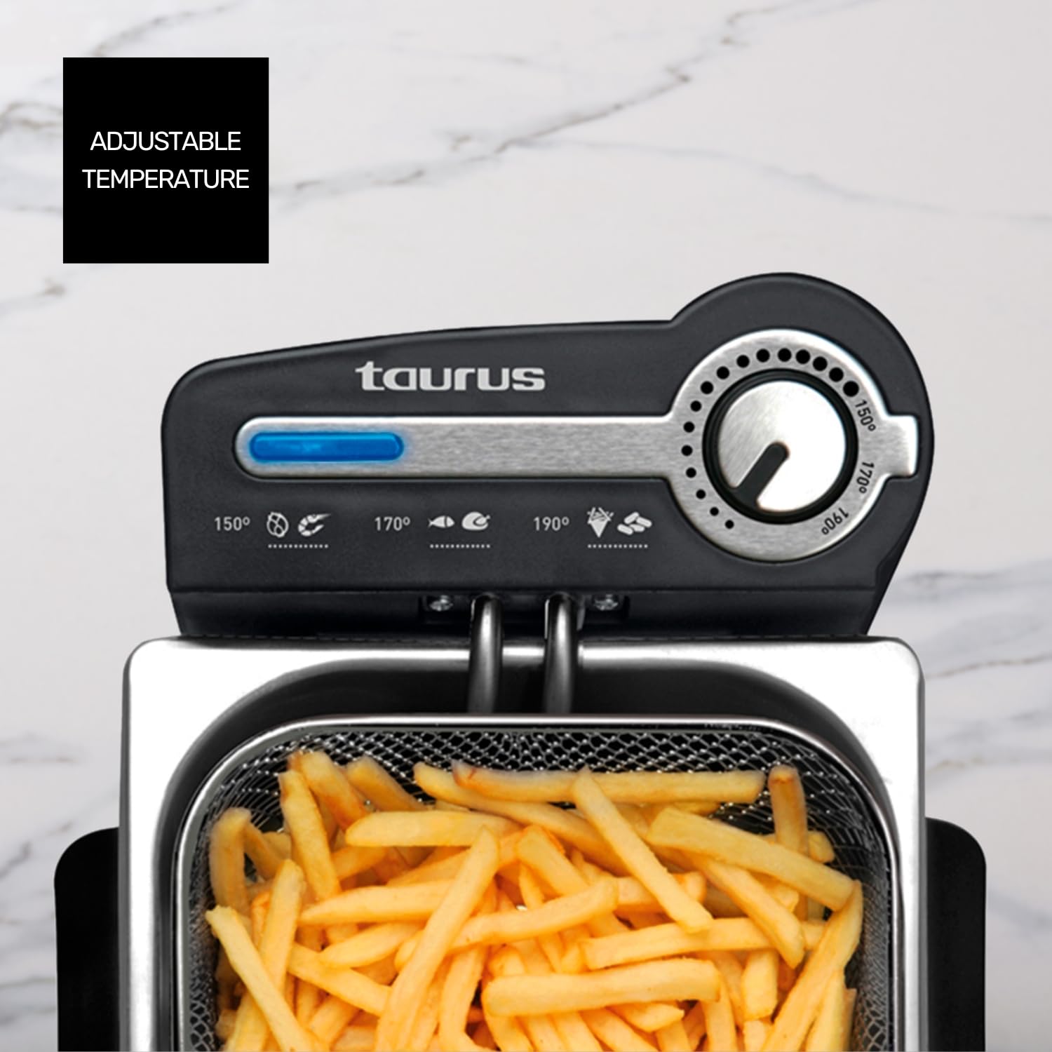 Taurus Professional 4 - Friteuse électrique 2200W, 4L, Position égouttage huile, pour 5 à 6 portions, Température réglable, Inox, Noir