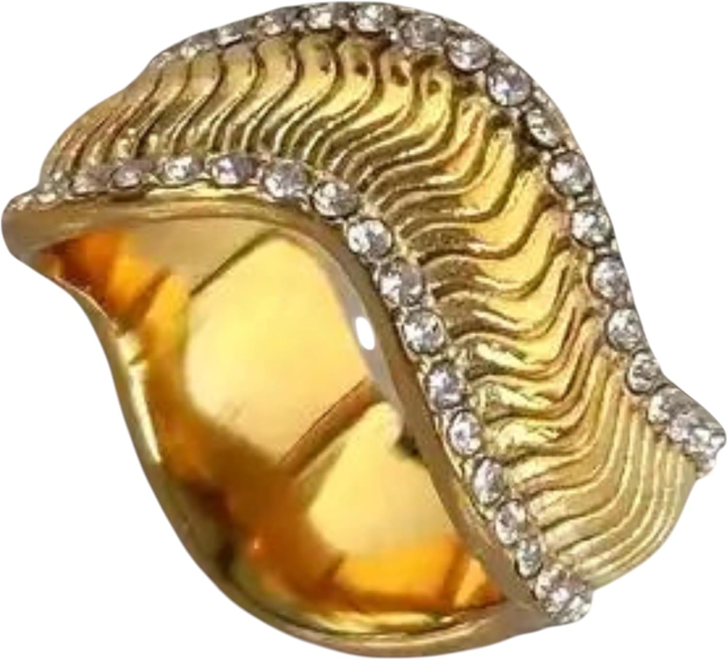 18K Yellow Gold-Filled Wavy Snake Chain Ring with Zircon Stone – Non-Tarnish Fashion Jewelry for Women