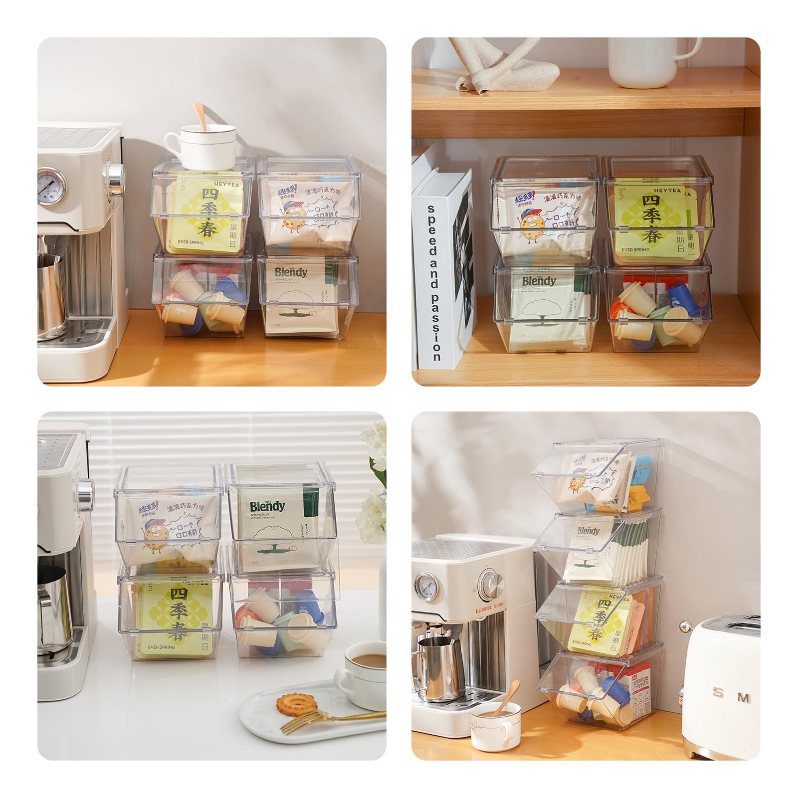 Amazon.com: LLGWGL 可堆疊茶包收納櫃- 盒式收納整理器透明咖啡和茶