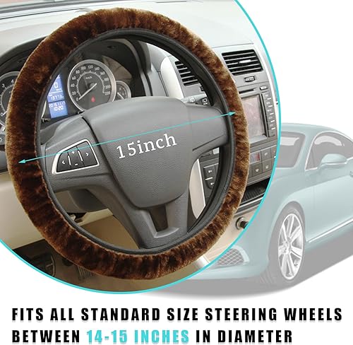 Miniatura 2 de Ziciner Funda elástica mullida para volante, protector suave de 15 pulgadas para el invierno cálido, fundas antideslizantes y esponjosas para