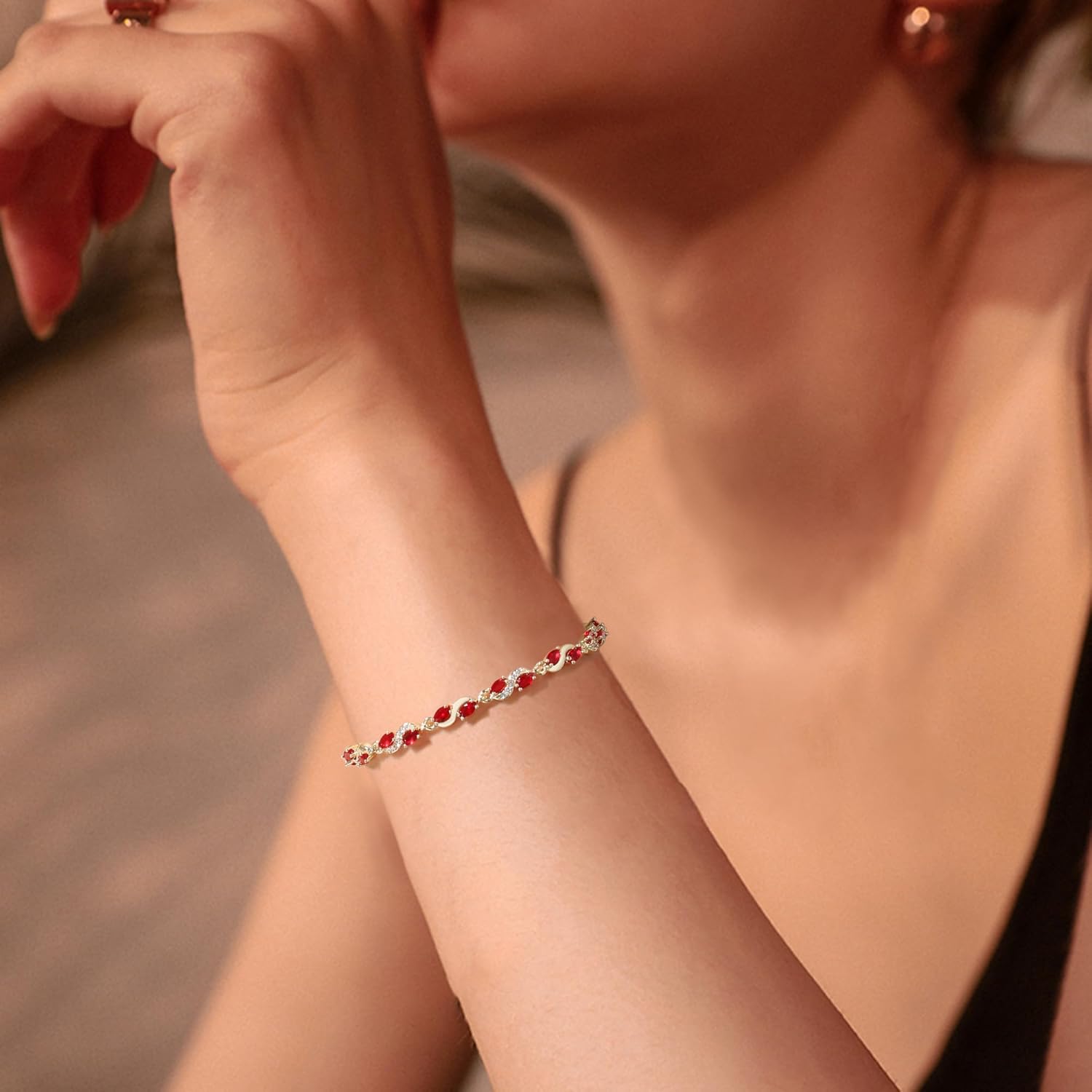 Crysdue Birthstone Tennis Bracelet for Women, Marquise Cubic Zirconia Bridal Wedding Prom Jewelry Silver/Gold Plated - Image 2