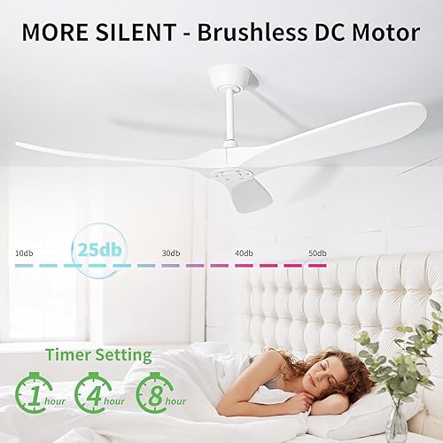 Miniatura 5 de Ventiladores de techo de 60 pulgadas sin luz, ventilador de techo de madera con control remoto y 3 cuchillas, ventiladores de techo interiores y