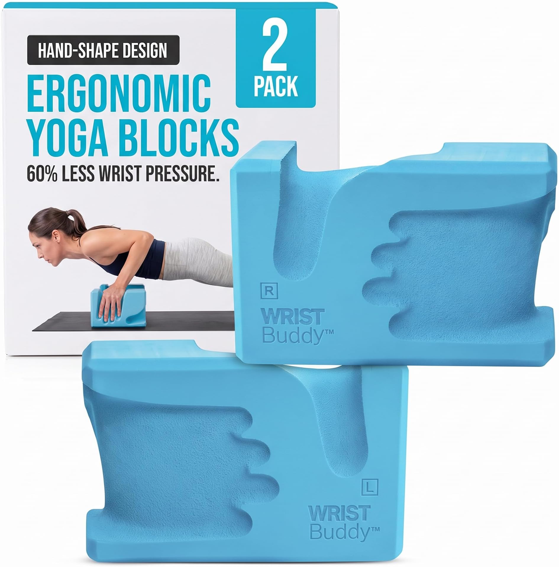 WRISTBuddy® Yoga Blocks 2 Pack, High Density Non-Slip, Hand-Shaped Design