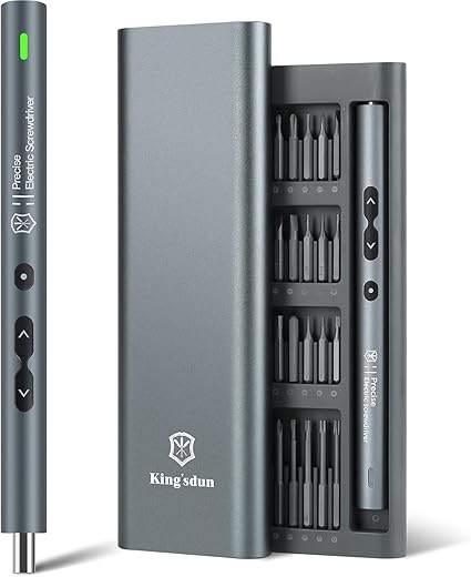 Kingsdun Mini Electric Screwdriver, 62-in-1 Cordless Precision Set, 48 Bits, Rechargeable, LED Light, Magnetic Mat for Phones, PC, Laptops (62 in 1) Grey
