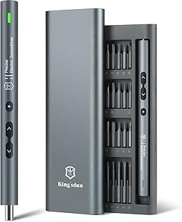 Kingsdun Mini Electric Screwdriver, 62-in-1 Cordless Precision Set, 48 Bits, Rechargeable, LED Light, Magnetic Mat for Phones, PC, Laptops (62 in 1) Grey