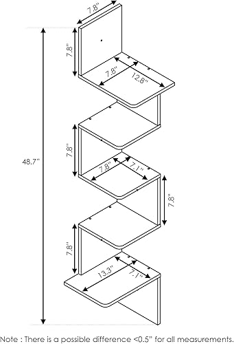 Miniatura 71 de Furinno Estantería radial para esquina de pared, montaje flotante de 3 niveles Roble francés gris/negro.,Espresso / negro,Espresso,Roble