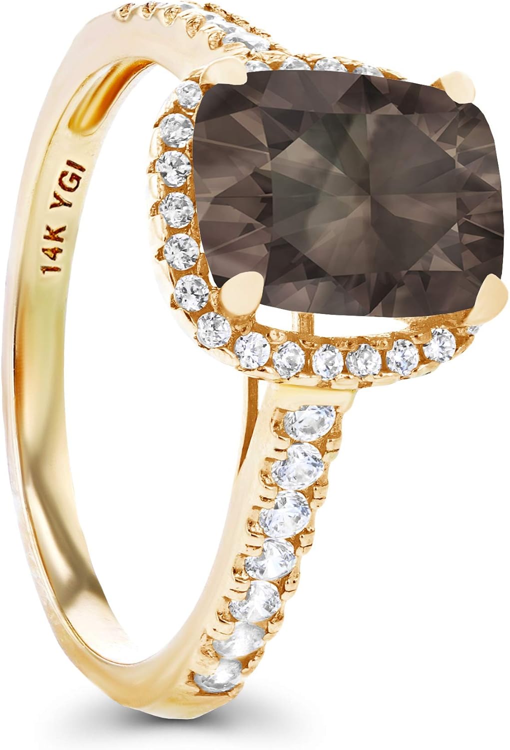 Solid 14K Yellow Gold 9x7mm Cushion Cut Natural Birthstone & Created White Sapphire Halo Engagement Ring For Women, Size 7