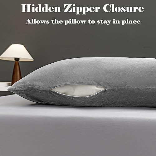 Miniatura 88 de TELUS 2 Pack Zippered Velvet Standard Pillowcases, Super Soft and Cozy Luxury Fuzzy Flannel Pillow Cases with Zipper, 20x26 Inches, Light Blue