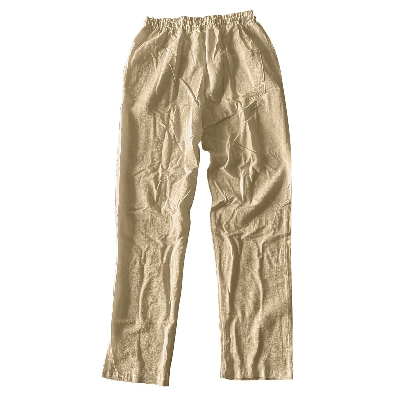 SHENGFU Pantaloni di Lino da Uomo, Lunghi, Leggeri E Ariosi, Pantaloni Estivi Eleganti, vestibilità Ampia, Pantaloni for Il Tempo Libero, Pantaloni Estivi Lunghi E Larghi (Color : Khaki, Size : L)