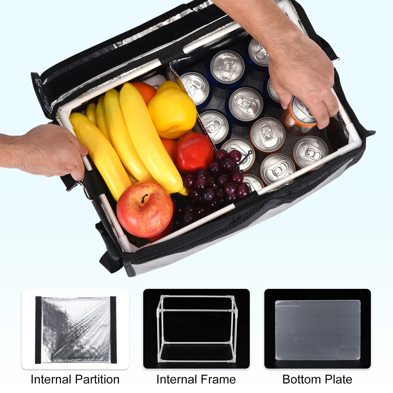 PATIKIL Térmica Bolsa para Comida Entrega XL, 16.5"x11.4"x11.8" Térmica Entrega Bolsa con Divisor, Catering Térmica Comida Bolsa para Pizza Caliente/Frio Comida, Negro (32L)