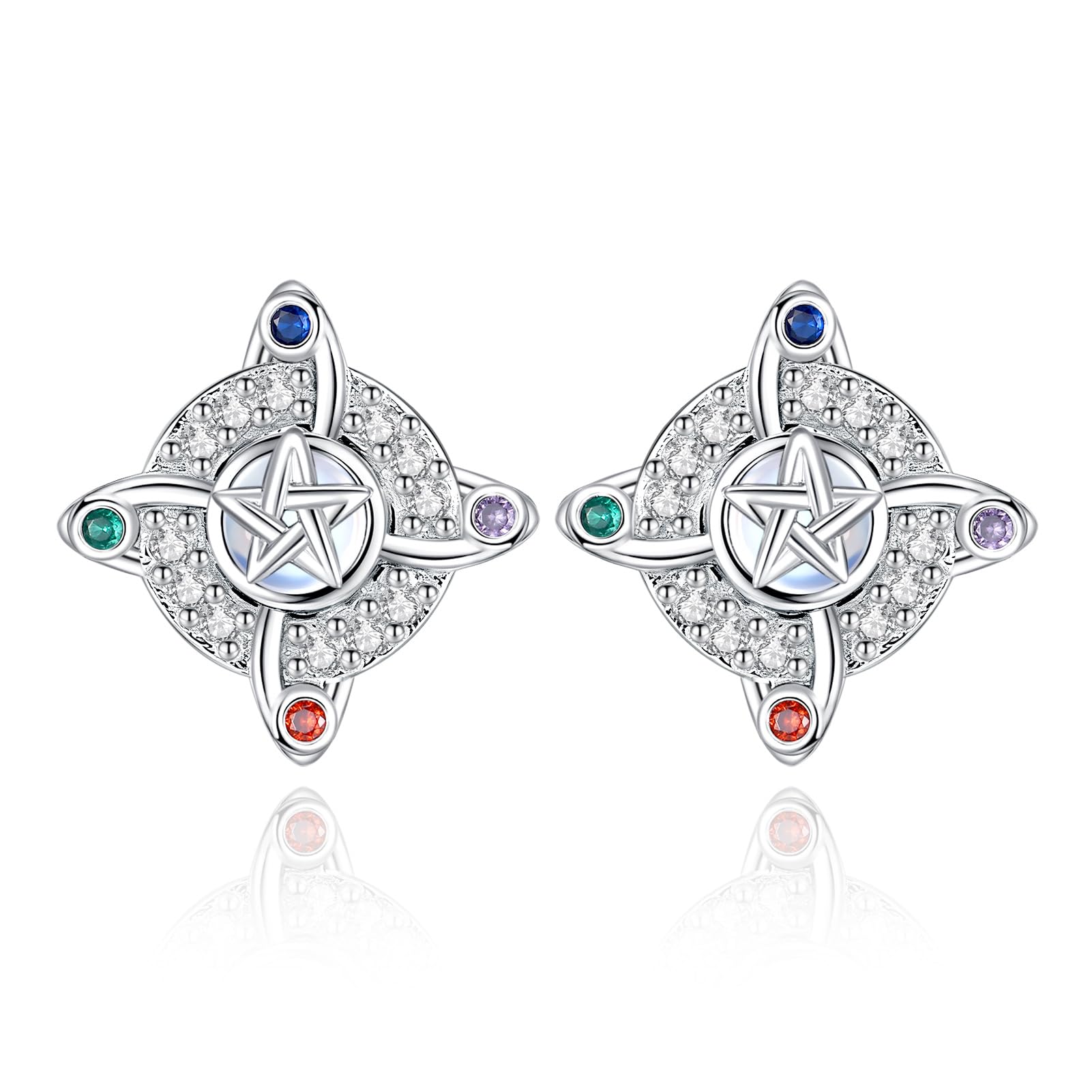 AEONSLOVE Keltische Ohrringe Damen Silber 925 Hexenknoten Ohrringe Frauen mit Obsidian Mondstein Hexen Knoten Ohrringe Hexe Keltischer Schmuck Damen