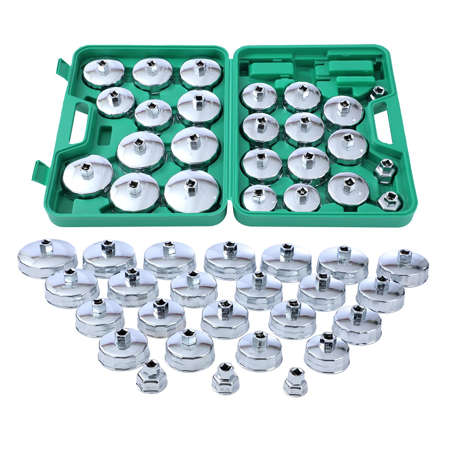 TOPWAY 25 PCs 1/2" Juego de Vasos para Llaves de Filtro de Aceite, Acero Inoxidable Herramientas de Extracción Llave de Filtro de Aceite Tipo Taza para Reparación de Automática