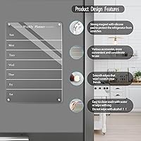 Vista 3 de Planificador semanal transparente de comidas de 9 x 13 pulgadas, tablero acrílico magnético de borrado en seco para refrigerador, calendario semanal