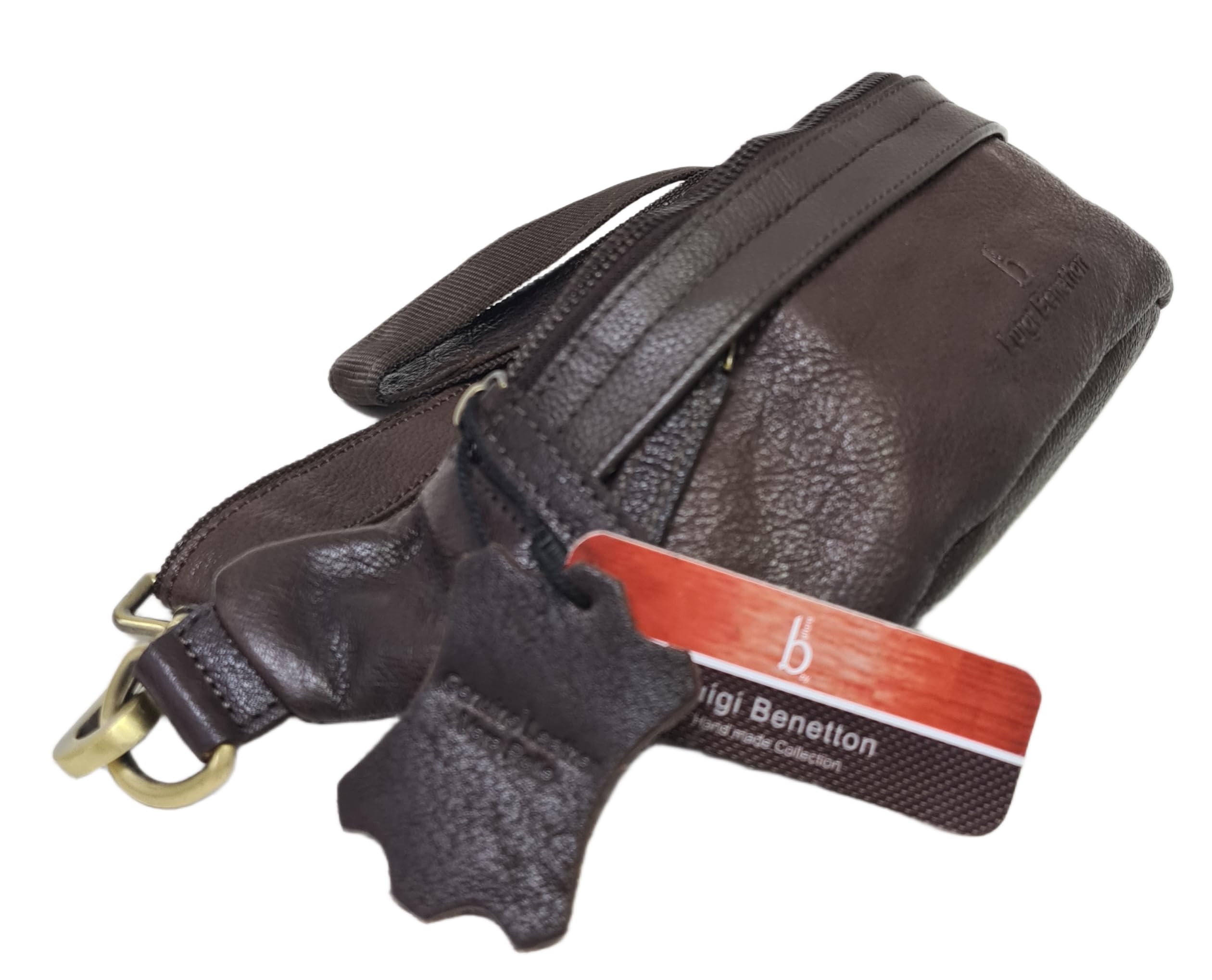 Luigi Benetton Marsupio Uomo 100% Pelle Bovina, con Tasche Frontale e Posteriore con Zip, Cintura Regolabile, Dimensioni 30x10x8,5 cm, Nero,Marrone e Testa di Moro. ART. 111023